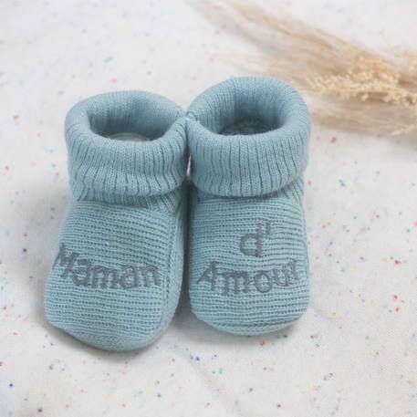 Chaussons naissance - message maman d'amour Blanc+Gris+Moutarde+Vert 13 - vertbaudet enfant 
