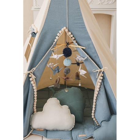 Tente tipi avec pompoms et tapis jeans en coton Bleu 5 - vertbaudet enfant 