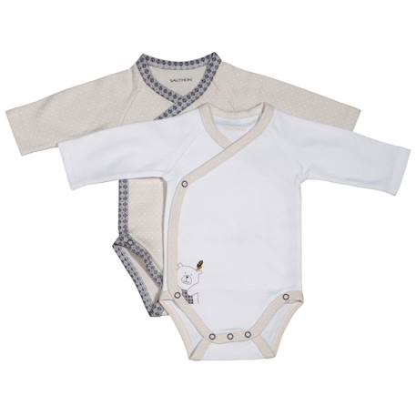 Bodies bébé à manches longues lot de 2 Beige+Blanc+Blanc cassé+Blanc et bleu+Blanc et noir+Blanc/bleu+Blanc/gris+Blanc/noir+Rose+Rose/blanc 1 - vertbaudet enfant 