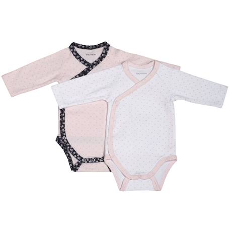 Bodies bébé à manches longues lot de 2 Beige+Blanc+Blanc cassé+Blanc et bleu+Blanc et noir+Blanc/bleu+Blanc/gris+Blanc/noir+Rose+Rose/blanc 35 - vertbaudet enfant 