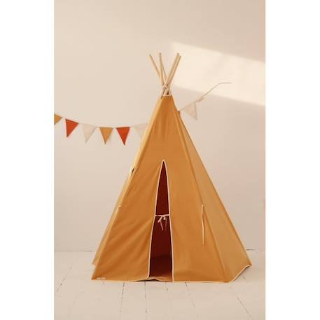Tente tipi avec pompoms et tapis ochre en coton Orange 6 - vertbaudet enfant 