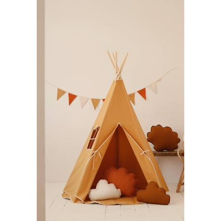 Tente tipi avec pompoms et tapis ochre en coton Orange 2 - vertbaudet enfant 