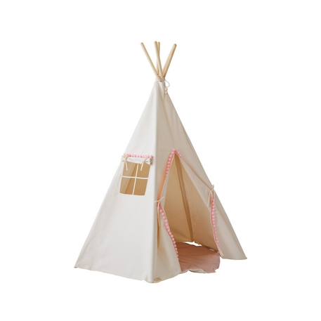Tente tipi fluffy pompoms avec tapis  en coton Beige 1 - vertbaudet enfant 