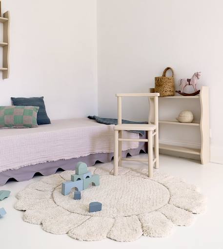 Tapis chambre enfant coton lavable rond finition pétales gabrielle Ecru 1 - vertbaudet enfant 