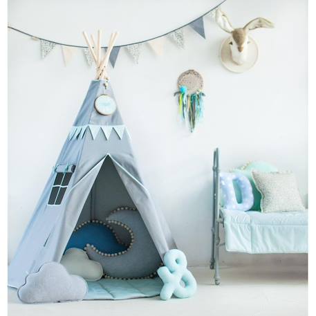 Tente tipi avec guirlande menthe en coton Bleu+Vert 11 - vertbaudet enfant 