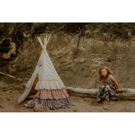 Tente tipi avec franges et tapis powder frills en coton et Beige 3 - vertbaudet enfant 