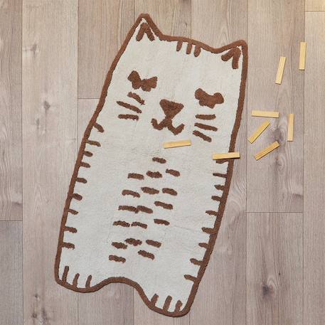 Tapis chambre enfant coton lavable petit chat little charlie Ecru et caramel 1 - vertbaudet enfant 