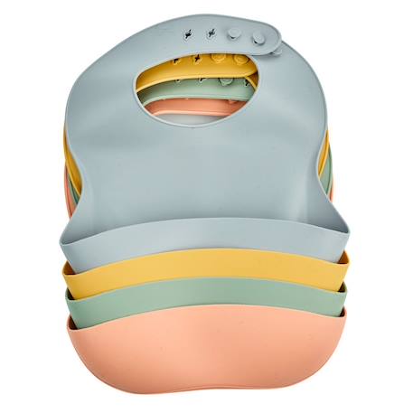Bavoir silicone avec récupérateur Gris charme+Jaune miel+Pêche+Vert cactus 4 - vertbaudet enfant 