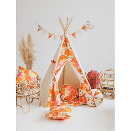 Tente tipi pique nique avec les fleurs en coton Beige 2 - vertbaudet enfant 