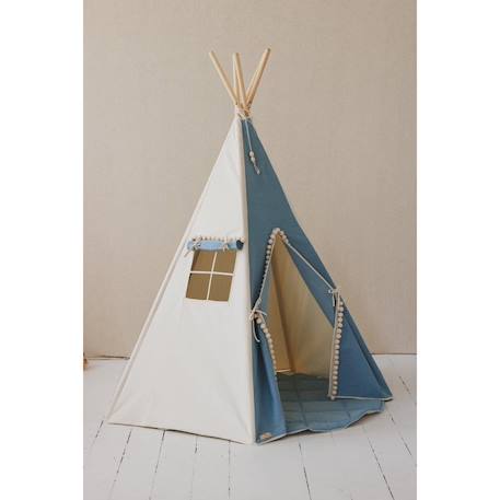 Tente tipi avec pompoms et tapis jeans en coton Bleu 3 - vertbaudet enfant 