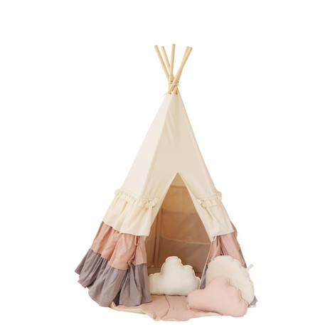 Tente tipi avec franges et tapis powder frills en coton et Beige 1 - vertbaudet enfant 
