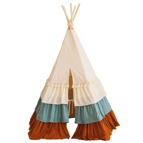 Tente tipi cirque avec volants et tapis en coton Beige 1 - vertbaudet enfant 