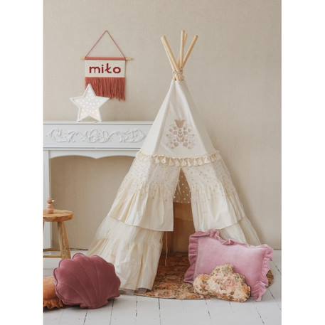 Tente tipi boho à volants en coton Beige 2 - vertbaudet enfant 
