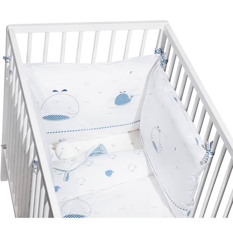 Edredon lit bébé en coton - blue baleine Blanc/bleu 3 - vertbaudet enfant 
