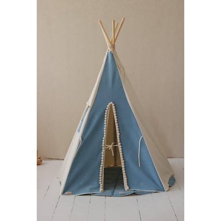 Tente tipi avec pompoms et tapis jeans en coton Bleu 6 - vertbaudet enfant 