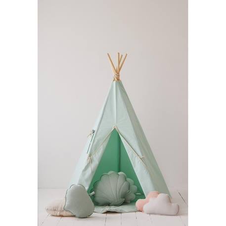 Tente tipi avec pompoms et tapis menthe en coton Vert 5 - vertbaudet enfant 