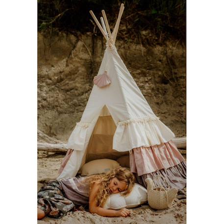 Tente tipi powder frills à volants en lin et coton Beige 6 - vertbaudet enfant 