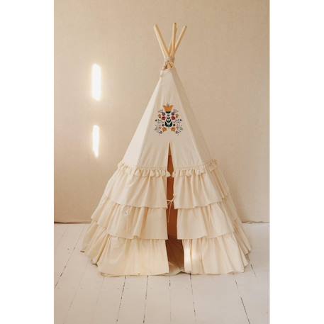 Tente tipi folk à volants en coton Beige 3 - vertbaudet enfant 