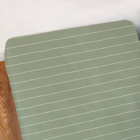 Drap housse imprimé 100% coton, stripes Grège+Lichen 4 - vertbaudet enfant 