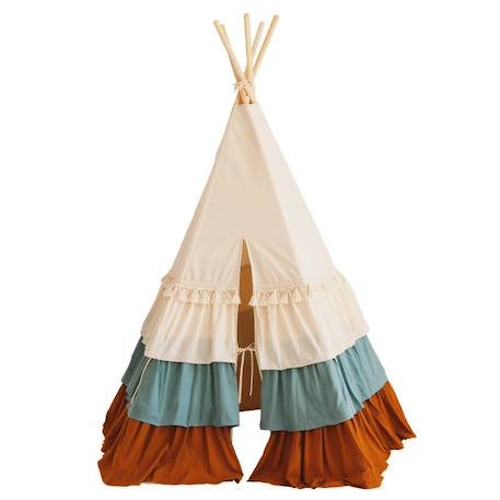 Tente tipi cirque avec volants en lin et coton Beige 1 - vertbaudet enfant 