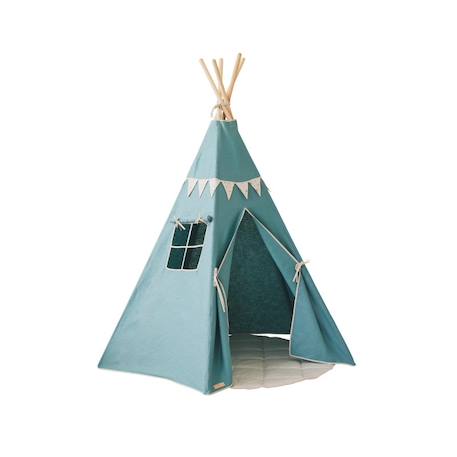 Tente tipi avec guirlande et tapis gold star  en lin Bleu+Gris 1 - vertbaudet enfant 