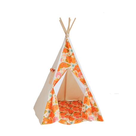 Tente tipi avec tapis picnic aux fleurs en coton Beige 1 - vertbaudet enfant 