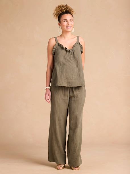 Ensemble de grossesse et allaitement 2 pièces en gaze de coton bio kaki 1 - vertbaudet enfant 