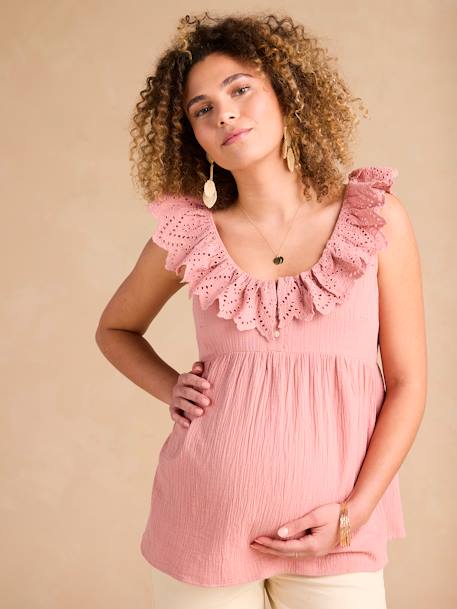 Blouse grossesse en gaze coton col broderie anglaise terracotta 1 - vertbaudet enfant 