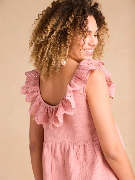 Blouse grossesse en gaze coton col broderie anglaise terracotta 2 - vertbaudet enfant 