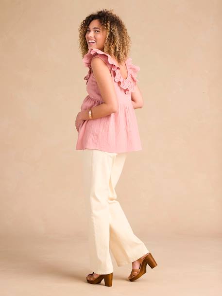 Blouse grossesse en gaze coton col broderie anglaise terracotta 3 - vertbaudet enfant 