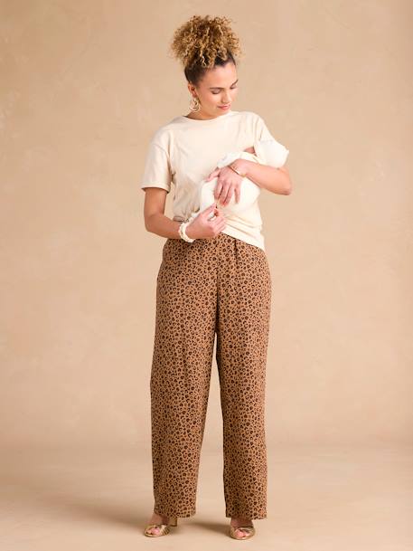 Pantalon de grossesse large en gaze de coton léopard beige 2 - vertbaudet enfant 