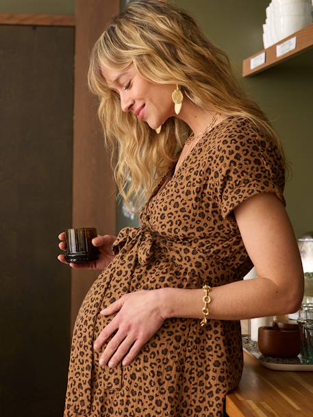 Robe longue grossesse effet cache-coeur en gaze de coton argile+beige+marine+terracotta 15 - vertbaudet enfant 