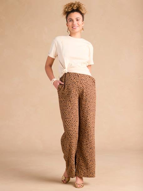 Pantalon de grossesse large en gaze de coton léopard beige 1 - vertbaudet enfant 