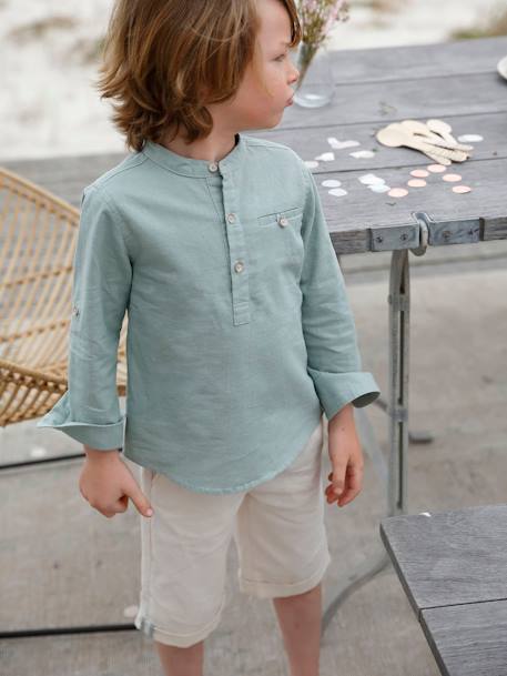 Chemise col Mao personnalisable blanc+bleu ardoise+bleu ciel+vert sauge 31 - vertbaudet enfant 