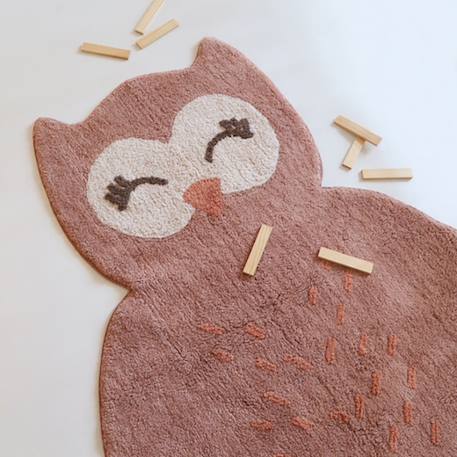 Tapis chambre enfant coton lavable petit hibou little pepa Brun rosé 1 - vertbaudet enfant 