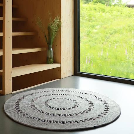 Tapis laine feutrée rond ajourée bibek Gris+Mango+Naturel 1 - vertbaudet enfant 