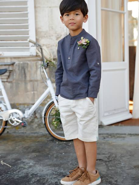 Chemise col Mao personnalisable blanc+bleu ardoise+bleu ciel+vert sauge 18 - vertbaudet enfant 