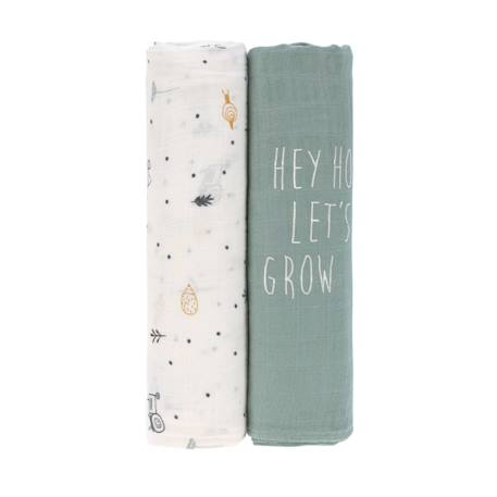 Lot de 2 maxi langes en mousseline Blanc et bleu+Blanc et olive+Blanc et rose 9 - vertbaudet enfant 
