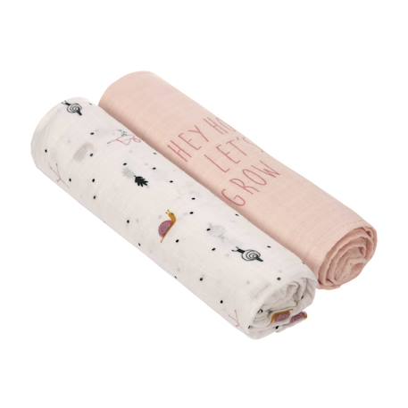 Lot de 2 maxi langes en mousseline Blanc et bleu+Blanc et olive+Blanc et rose 14 - vertbaudet enfant 