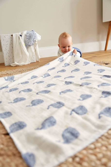 Lot de 2 maxi langes en mousseline Blanc et bleu+Blanc et olive+Blanc et rose 3 - vertbaudet enfant 