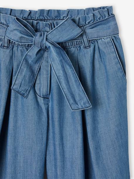 Pantacourt fille large en denim léger style 'paperbag' bleu moyen+double stone 3 - vertbaudet enfant 