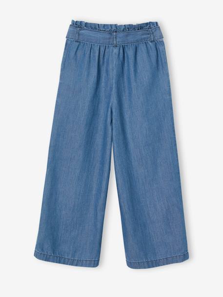 Pantacourt fille large en denim léger style 'paperbag' bleu moyen+double stone 2 - vertbaudet enfant 