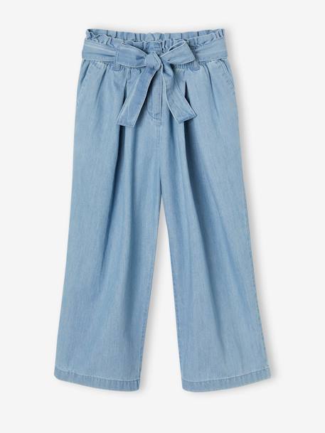 Pantacourt fille large en denim léger style 'paperbag' bleu moyen+double stone 10 - vertbaudet enfant 