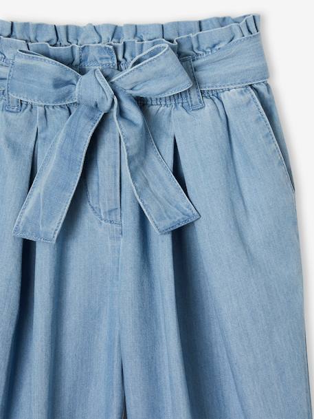 Pantacourt fille large en denim léger style 'paperbag' bleu moyen+double stone 12 - vertbaudet enfant 