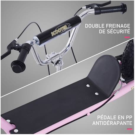 Trottinette patinette enfant grands pneus guidon réglable poignées freins et béquille acier Rose 5 - vertbaudet enfant 