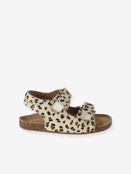 Sandales scratchées cuir motif léopard enfant beige imprimé 2 - vertbaudet enfant 