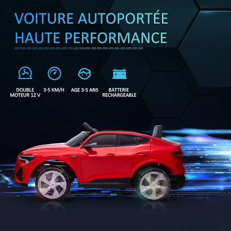 Voiture électrique enfant audi e-tron sportback s line 12 v 8 km/h max. - effets sonores, lumineux - télécommande Blanc+Noir+Rouge 14 - vertbaudet enfant 