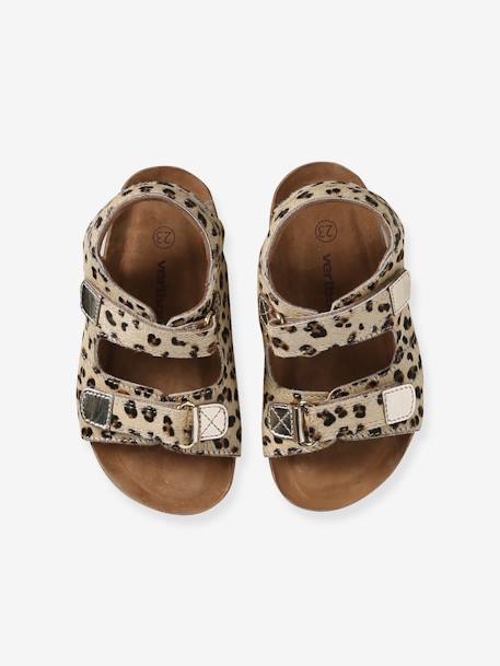 Sandales scratchées cuir motif léopard enfant beige imprimé 4 - vertbaudet enfant 