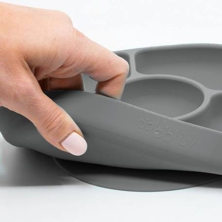 Assiette à compartiments ventousée et cuillère en silicone Gris 2 - vertbaudet enfant 