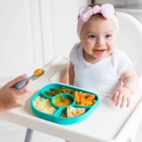 Assiette à compartiments ventousée et cuillère en silicone Gris 3 - vertbaudet enfant 